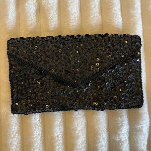 Black Sequin Envelope Clutch